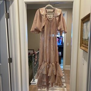 Amano silk Pink Dress with attached cape (bw)